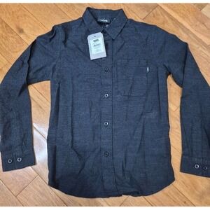 Vans Off The Wall Boys Button Down Shirt NWT Small Black Front Pocket NEW